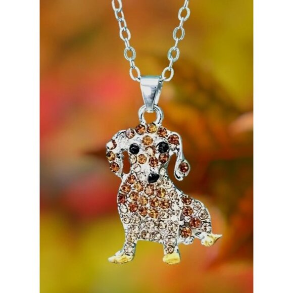Dachshund Necklace New Rhinestones 16 inch Chain 2 piece Set Doxie Weeni… - Picture 11 of 14